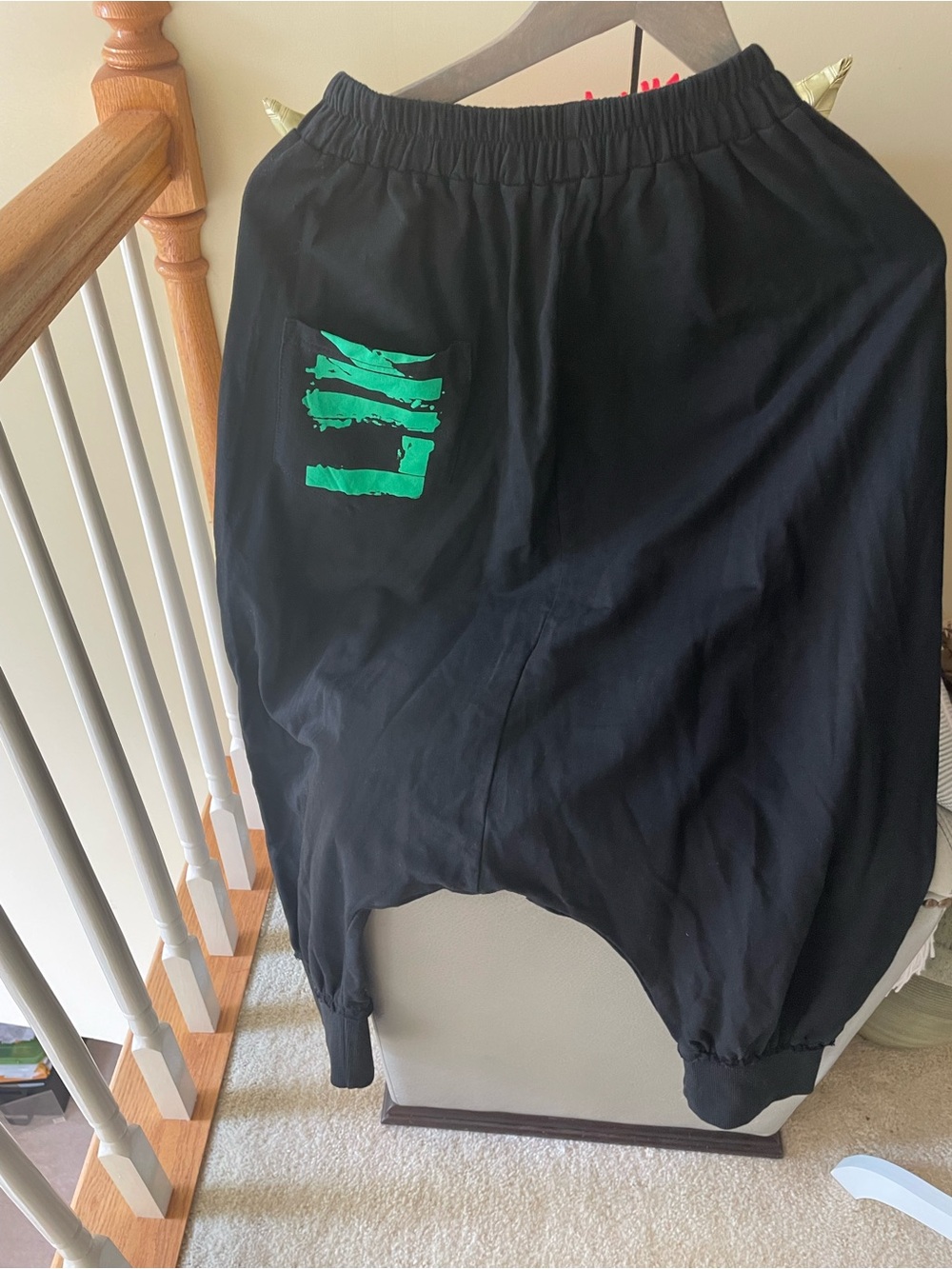 NWOT- 2 piece Oversized Black Graphic Harem Pants and Top- Bold Lime Accent - Picture 4 of 5